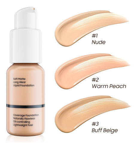Base LĂquida Mate De Cobertura Completa, Maquillaje Ligero E
