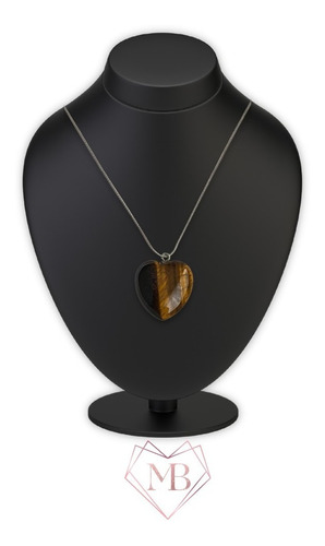 Imagen 3 de 4 de Collar Corazón De Ojo De Tigre 100% Natural (30x30mm)