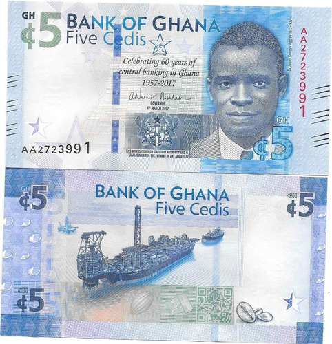 Billete De Ghana 5 Cedis Año 2017 Conmemorativo Sin Circular