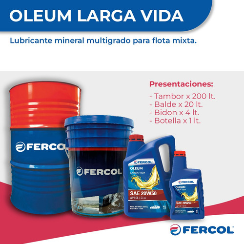 Aceite Multigrado 20w50 Oleum Larga Vida Fercol Bidon 4 Lt