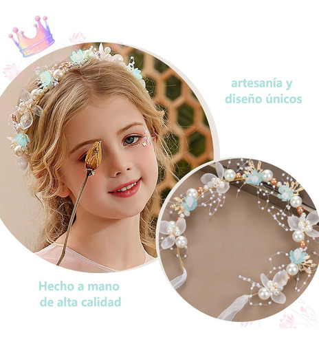 4 Accesorios Niñas Cabello Tiara Con Flores Perlas Cristal