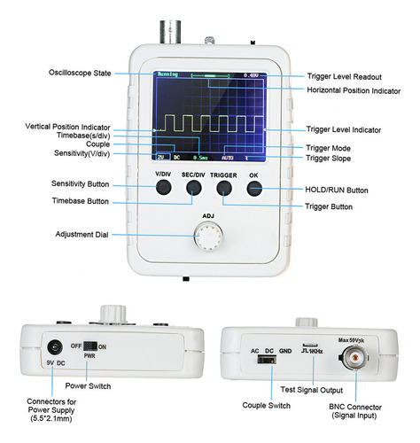 Kit De Osciloscópio Digital Tft 2.4 Com Adaptador E Sonda Cl