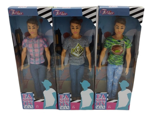 Imagen 2 de 2 de Fuqier Muñeco 30cm Articulado Tipo Ken Fashion Remera Rosa F