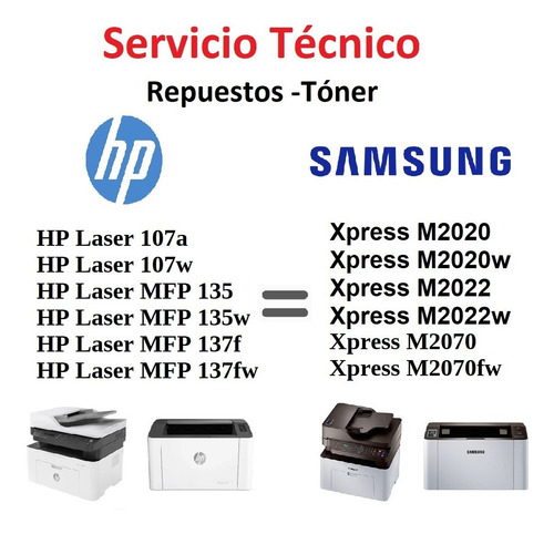 Servicio Técnico Impresoras  Samsung Xpres M2020 M2022 M2070