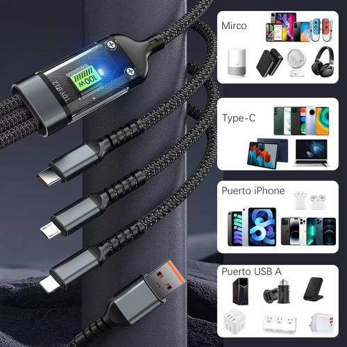 Cable Usb Datos Carga Rápida 3en1 Para iPhone Tipo C Micro