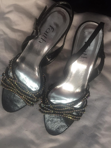 Sandalia Negra De Fiesta Con Strass Talle 36.5 