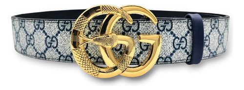 Cinturon Gg Moda Unisex Marmont Azul Diseño De La Tela Hebilla Serpiente Oro Talla S