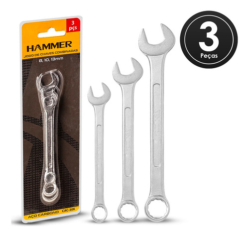 Kit 3 Peças Chave Combinada Aço 8,10,13mm Gycac30k Hammer