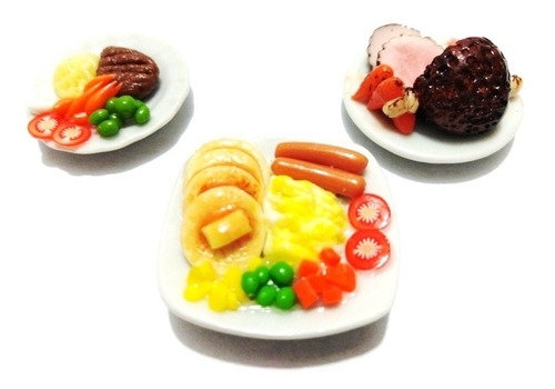 Set S3 Varios Platillos Comida Miniatura Para Casa De Muñeca