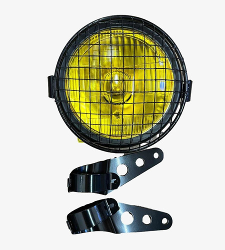 Farol Delantero Moto Amarillo C/protector Y Sop. Café Racer