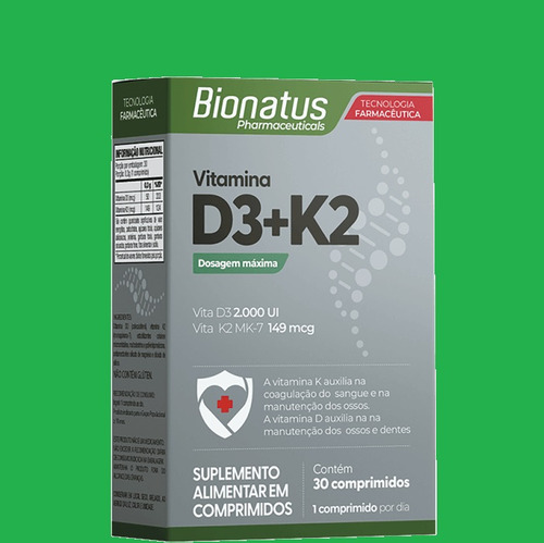 Kit 4 Vitamina D3 + K2 Mk-7 30 Comprimidos - Bionatus Sem Sabor