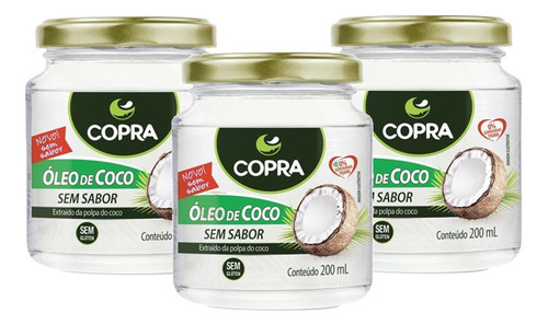 Kit 3 Oleo De Coco Copra Sem Sabor 200ml