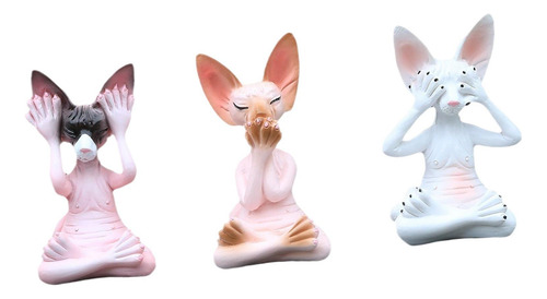 3 Estatuas De Gato Sin Pelo, Figura De Gato Meditando,
