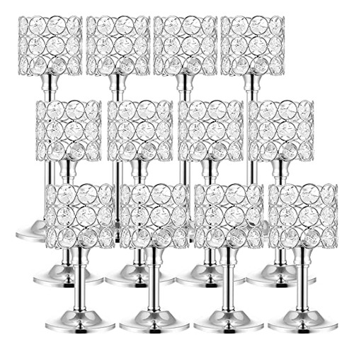12 Pieces Crystal Candle Holders Set 3 Sizes Tall Cryst...