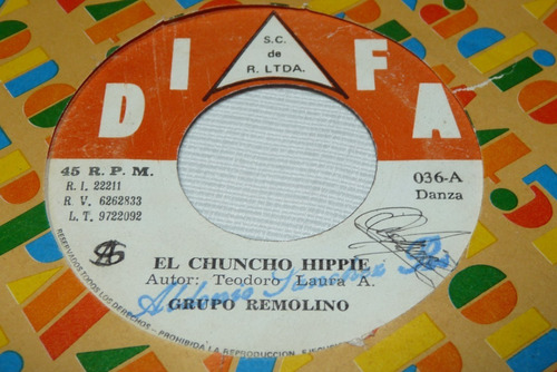 Jch- Grupo Remolino El Chuncho Hippie Cumbia 45 Rpm