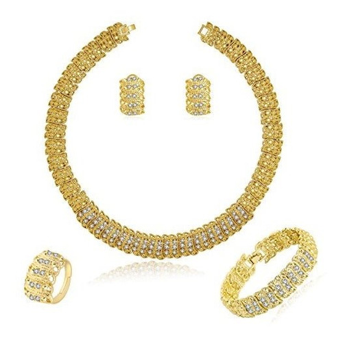 Moochi 18k Chapado En Oro Shinning Collar Ancho Rhinestone