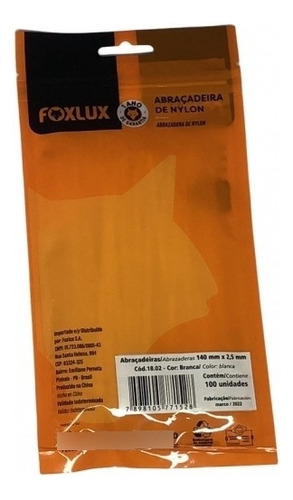 Abraçadeira Nylon 140x2,5mm Branca com 100 Un Foxlux