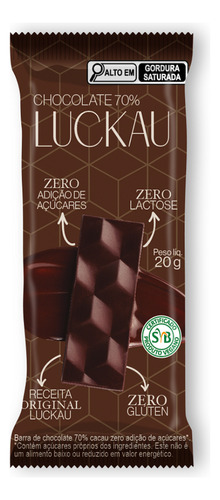 Display Barra Chocolate 70% C. 12 Unid De 20g - Luckau