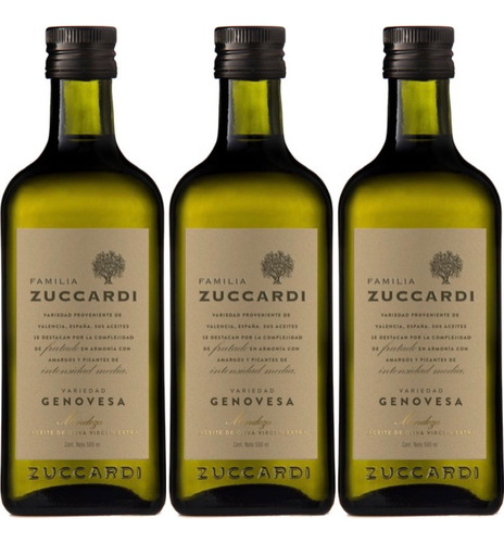 Pack X3 Zuccardi Genovesa 500ml Aceite De Oliva Virgen Extra