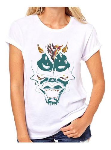 Remera De Mujer Calavera Skull Cuernos Fire Art