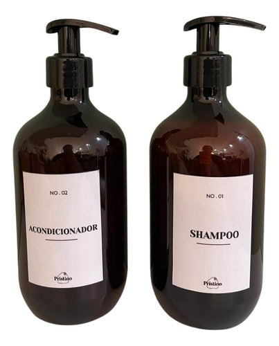 Set Dispensadores Deco Plástico Shampoo Acondicionador 500ml