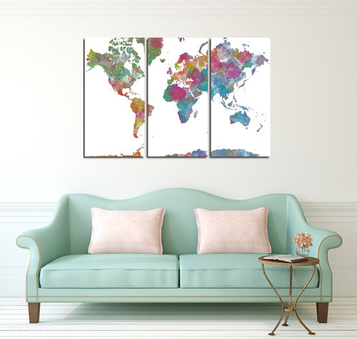 Cuadro 80x120cm Mapa World Watercolor Earth Home