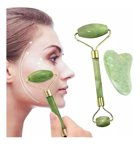 Rodillo Masaje Facial Linfático + Piedra Gua Sha Rejuvenece