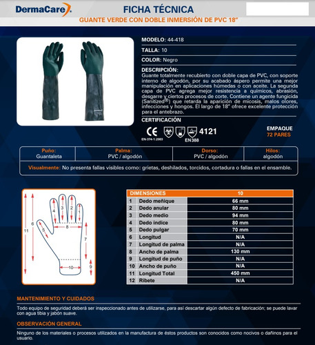 1par Guante 44-418 Derma Doble Inmersion De Pvc 45cm C/fungi