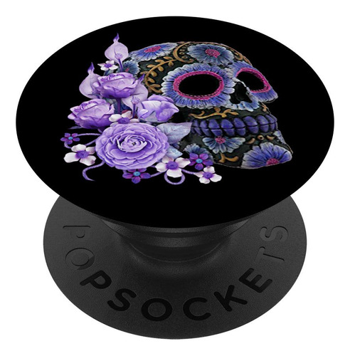 Calavera Azucar Color Morado Diseño Floral