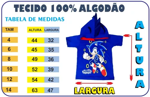 Fantasia Camiseta Sonic Infantil Com Capuz Personagens