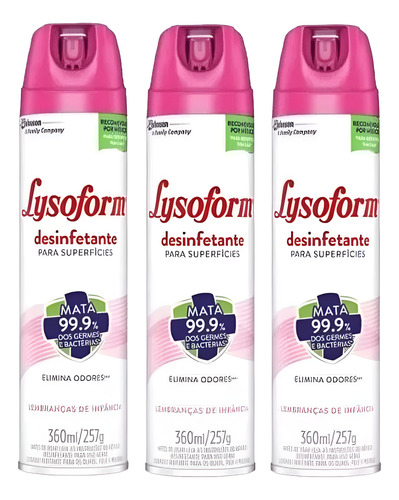 Kit 3 Unidade Lysoform Lembrança Infância 360ml Aerossol