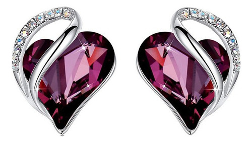 Aro Aretes Corazón Infinity Love Cristal Tope Plata S925 Color Violeta Oscuro