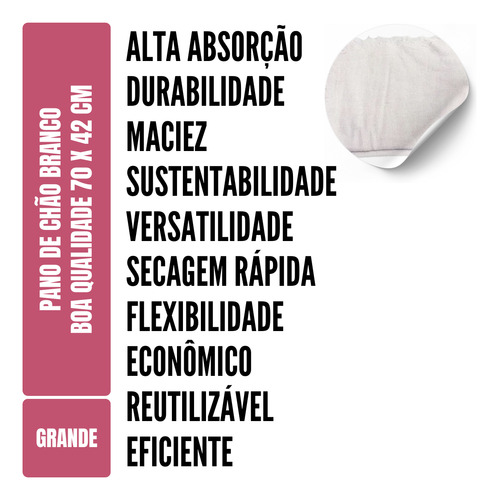 Pano De Chão Branco Alvejado 70 X 42 Cm - Neves - Grande - Tipo Saco Duplo Kit C/ 15 Unidades