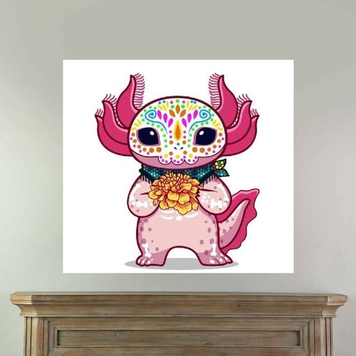 Cuadro Decorativo Ajolotito Calavera Dia De Muertos 30x30