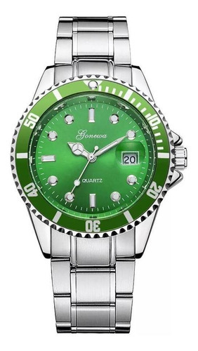 Relógio Masculino Prata Luxo Verde Com Caixa Cor do bisel Azul Cor do fundo Azul