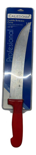 Caledonia® Cuchillo Carnicero Curvo Profesional, Hoja 25cm Color Rojo