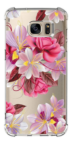 Forro Samsung S7 Edge Transparente Goma Dura Rosas Flores 