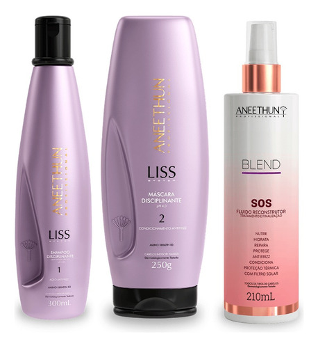 Kit Aneethun Shampoo E Máscara Liss + Sos Reconstrutor Blend