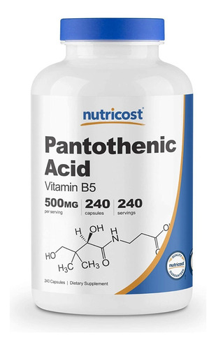 Nutricost Ácido Pantoténico (vitamina B5) 500 Mg, 240 Cápsul