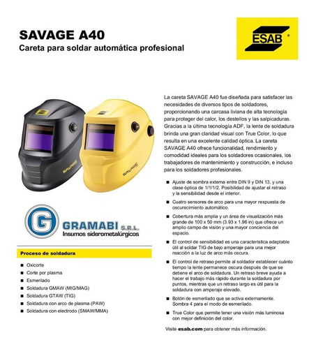 Imagen 8 de 10 de Careta Máscara Fotosensible Esab Savage A40 Amarilla Mig Tig