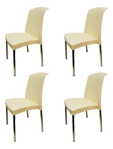 Silla Plástico Apilable Reforzada Patas Caño Beige X 4 - Mm