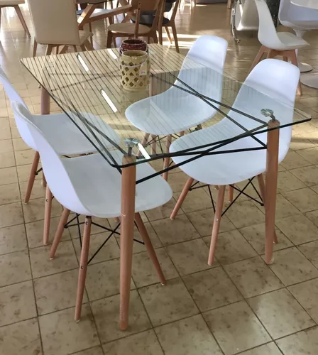 Juego Comedor Mesa Eames 120cm + 4 Sillas Dsw Nordicas