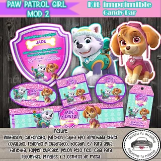 Kit Imprimible Invitacion Candy Bar Paw Patrol Girl Mod 2