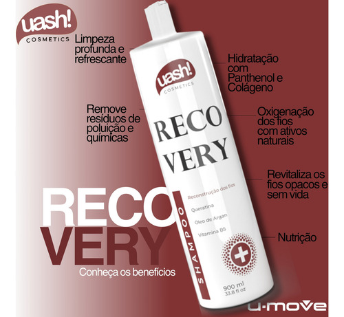 Shampoo Uash Recovery 900ml - Queratina - Reconstrução