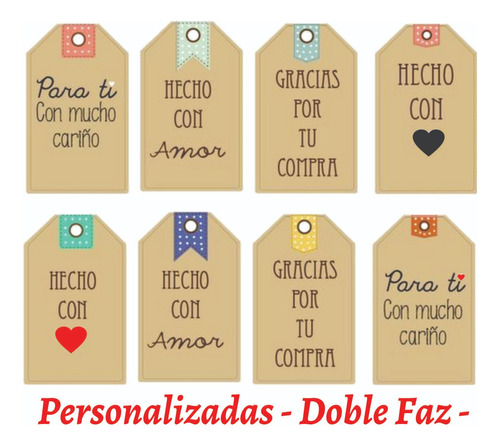 100 Tags Etiquetas Personalizadas Papel Kraft Doble Faz Byn