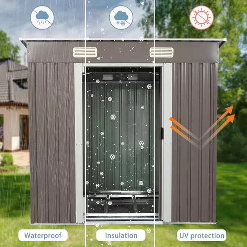 Cobertizo de almacenamiento al aire libre de 6 x 4 pies, cobertizos de  almacenamiento de metal para exteriores con puerta corredera para  bicicleta