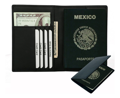 Cartera Billetera Funda Viaje Pasaporte Antirrobo Piel Rfid Color Negro-Texturizado