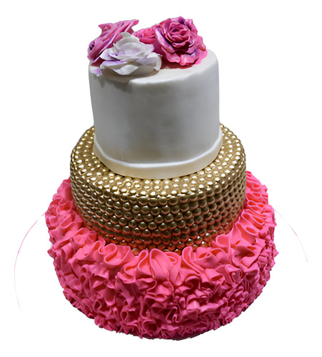 Torta Dorada Rosa 15 Años Casamiento Rosas Flores