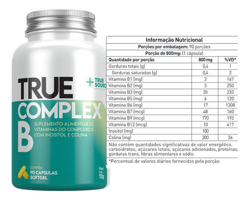 True Source Complexo B 90 Cápsulas Fómula Para Performance