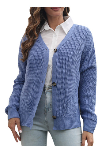 Top Casual De Punto Holgado Con Botones De Color Liso Para M